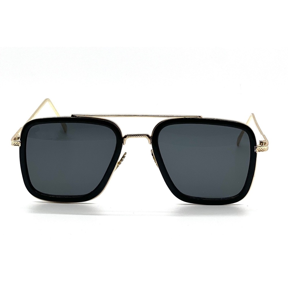 Square Sunglasses Black Gold Frame Stylish Fashion Eyewear Elegant Women Lentes - Picture 5 of 11